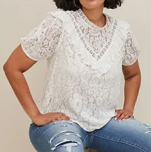 Torrid Short Sleeve Lace Ruffle Detail Top